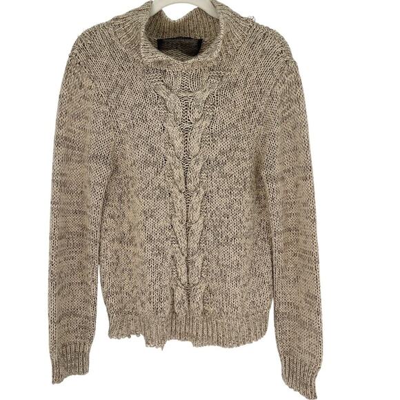 Reformation Cableknit Mock Neck Sweater Oatmeal Tan Size XS/S - Picture 1 of 6